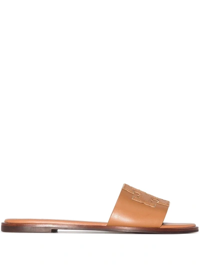 Shop Tory Burch Ines Flat Leather Sandals In Brown