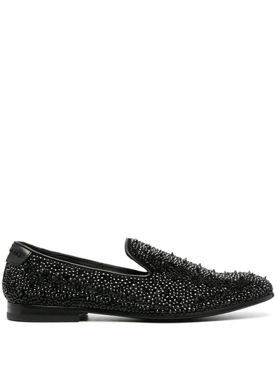 Shop Philipp Plein Studded Leather Loafers In Black