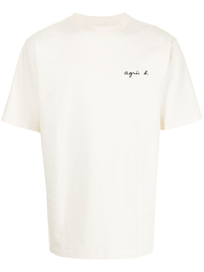 Shop Agnès B. Embroidered Logo Print T-shirt In White