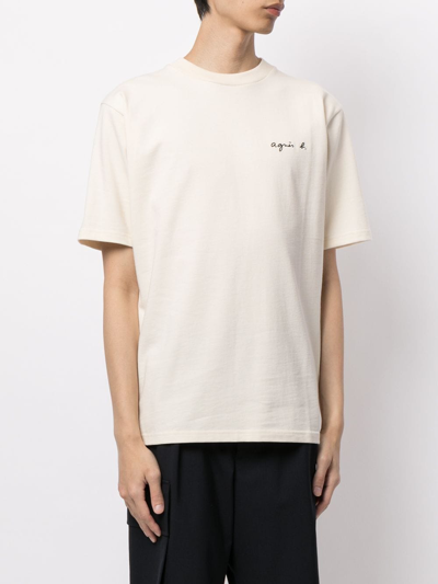 Shop Agnès B. Embroidered Logo Print T-shirt In White