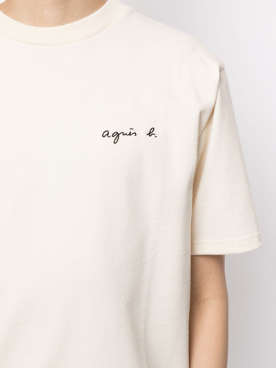 Shop Agnès B. Embroidered Logo Print T-shirt In White