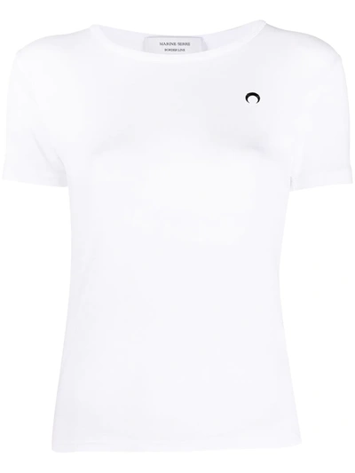 Shop Marine Serre Embroidered Logo Slim-fit T-shirt In White
