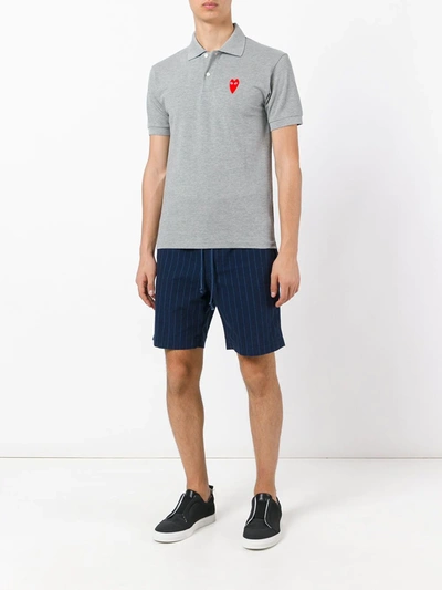 Shop Comme Des Garçons Play Elongated Heart Polo Shirt In Grey