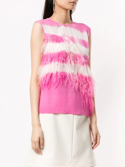 Shop Msgm Feather Embellished Top In Pink
