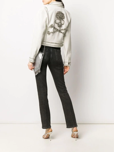 Philipp Plein Leather Jacket Studs Skull In White