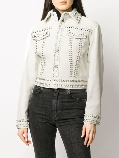 Philipp Plein Leather Jacket Studs Skull In White