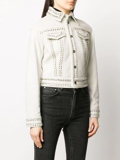 Philipp Plein Leather Jacket Studs Skull In White
