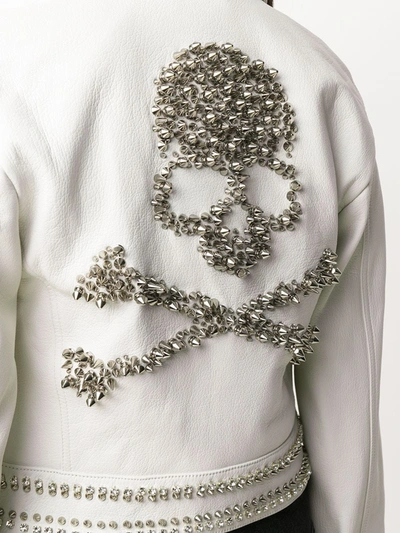 Shop Philipp Plein Skull Stud Leather Jacket In White
