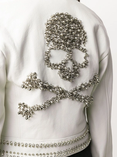 Philipp Plein Leather Jacket Studs Skull In White