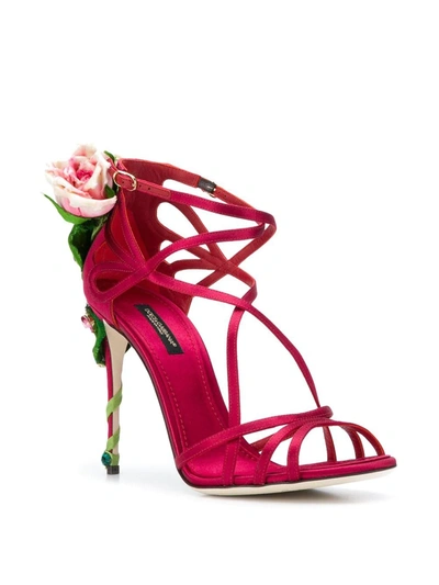 Dolce & Gabbana Keira Rose-applique Satin Stiletto Sandals In Red | ModeSens