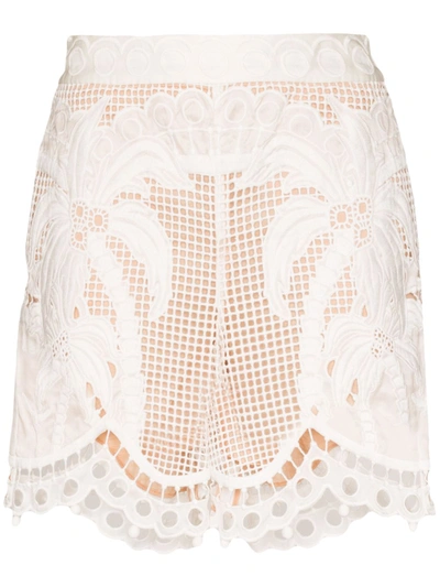 Shop Zimmermann Floral Lace Shorts In White