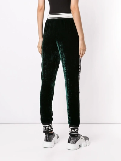 Shop Dolce & Gabbana Fluid Velvet Track Pants In Green