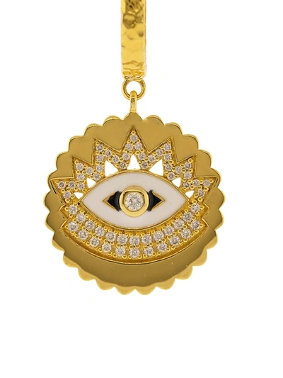Shop Buddha Mama 20kt Yellow Gold Scalloped Evil Eye Enamel And Diamond Huggie Earrings