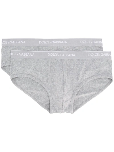 Shop Dolce & Gabbana Brando Logo-waistband Briefs (pack Of Two) In Grey