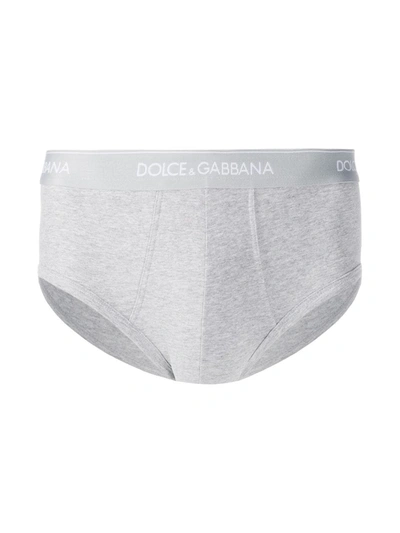Shop Dolce & Gabbana Brando Logo-waistband Briefs (pack Of Two) In Grey