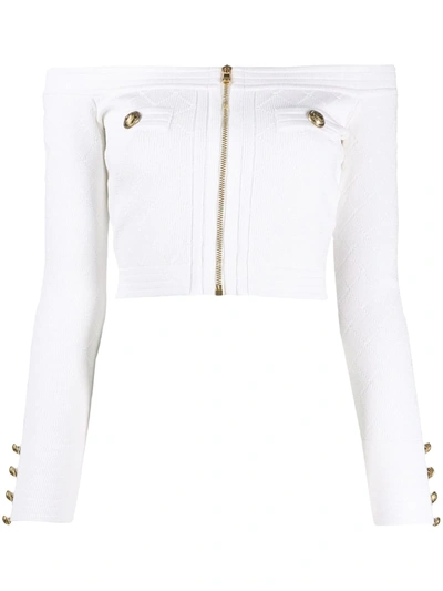 Shop Balmain Off-the-shoulder Blouse In White