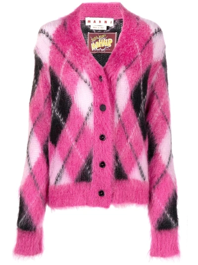 Shop Marni Argyle-knit Cardigan In Pink