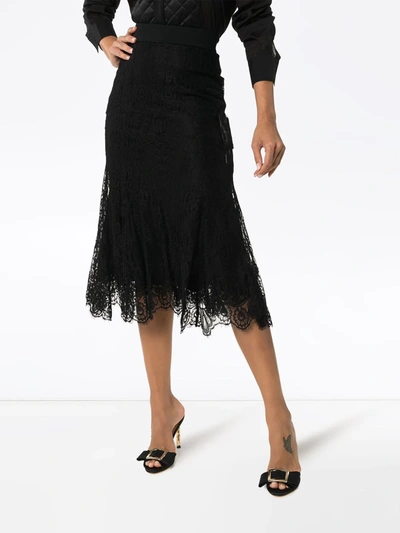 Dolce & Gabbana Fluted Lace Midi Skirt In Black