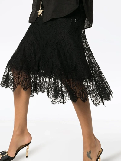 Dolce & Gabbana Fluted Lace Midi Skirt In Black