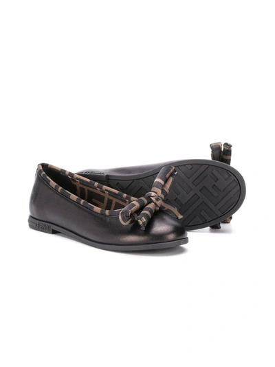 Shop Fendi Ff-motif Bow-detail Ballerina Shoes In Black