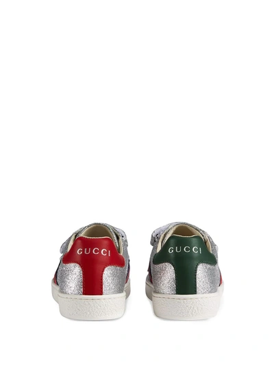 Shop Gucci Children's Glitter Sneaker With Web In Grey