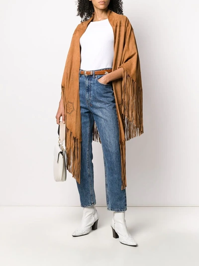 Shop Golden Goose Fringed Studded Cape In Neutrals