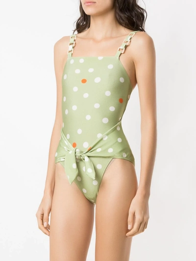 Shop Adriana Degreas Printed High Leg Swimsuit In Green