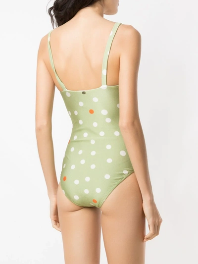 Shop Adriana Degreas Printed High Leg Swimsuit In Green