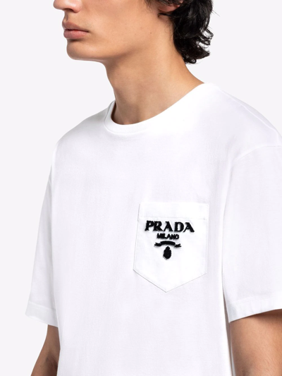 Shop Prada Chenille-logo T-shirt In Weiss