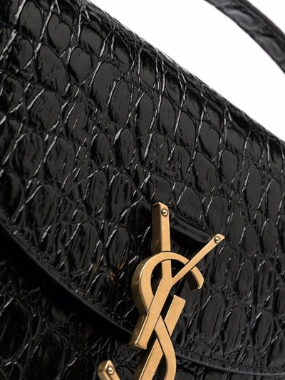 Shop Saint Laurent Kaia Crocodile-effect Crossbody Bag In Black