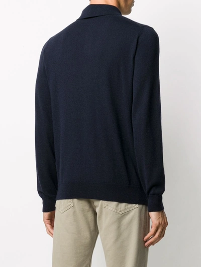 Shop Giorgio Armani Classic Long Sleeve Polo Shirt In Blue