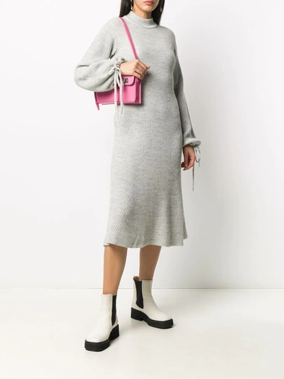 Shop Msgm Ribbed Wool Knit Jumper Dress In Grey