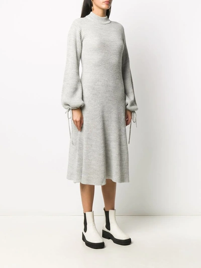 Shop Msgm Ribbed Wool Knit Jumper Dress In Grey
