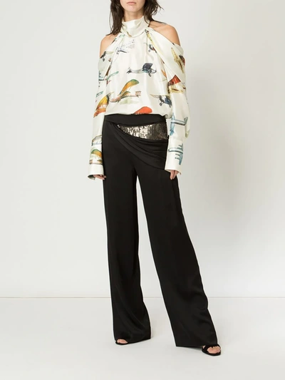 Monse Sequin-panel Draped Wide-leg Stretch-wool Pants In Black