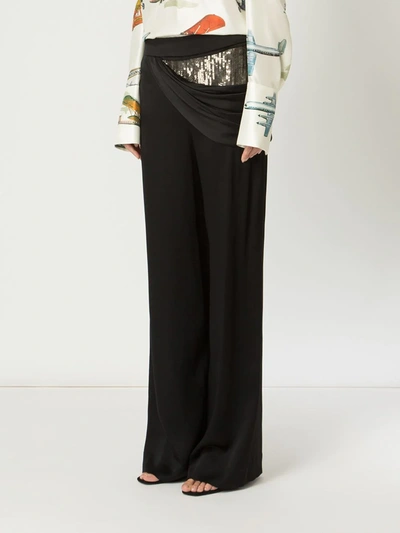 Monse Sequin-panel Draped Wide-leg Stretch-wool Pants In Black