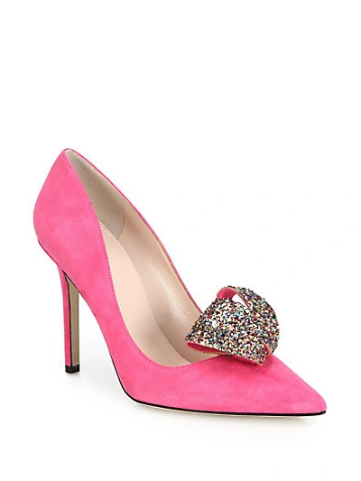 Kate Spade Louisa Glitter Bow Suede Pumps In Pink