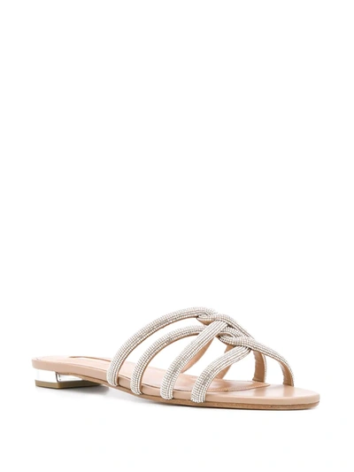 Aquazzura Moondust Crystal-embellished Leather Slides In Silver