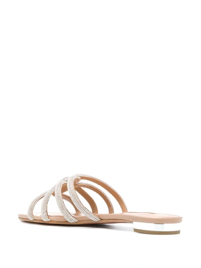 Aquazzura Moondust Crystal-embellished Leather Slides In Silver