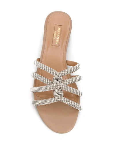 Aquazzura Moondust Crystal-embellished Leather Slides In Silver