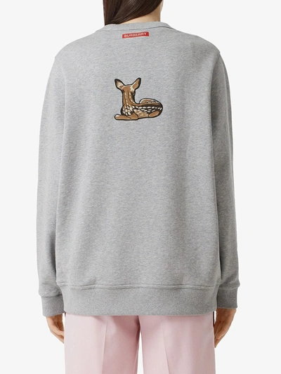 Shop Burberry Deer-motif Jumper In Gray