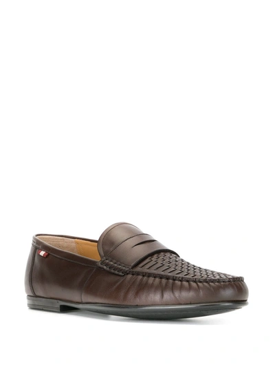 Shop Bally Woven-vamp Penny Loafers In Brown