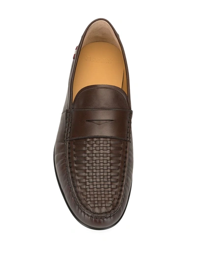 Shop Bally Woven-vamp Penny Loafers In Brown