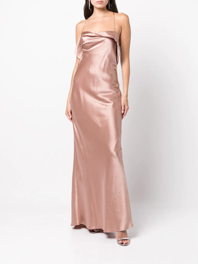 Shop Michelle Mason Silk Cowl Neck Gown In Pink