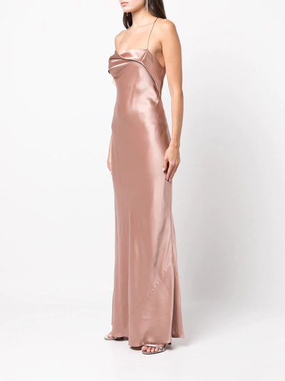Michelle Mason Silk Cowl Neck Gown In Pink