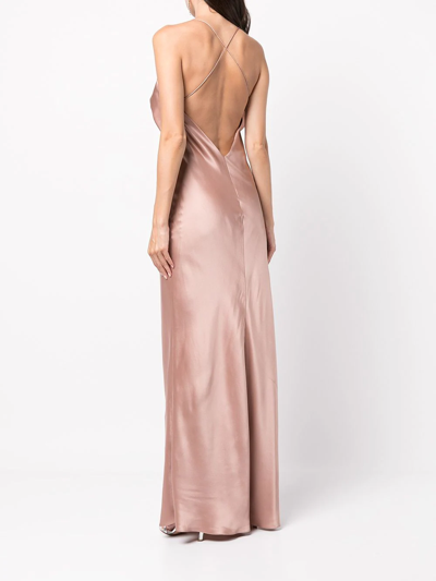 Shop Michelle Mason Silk Cowl Neck Gown In Pink