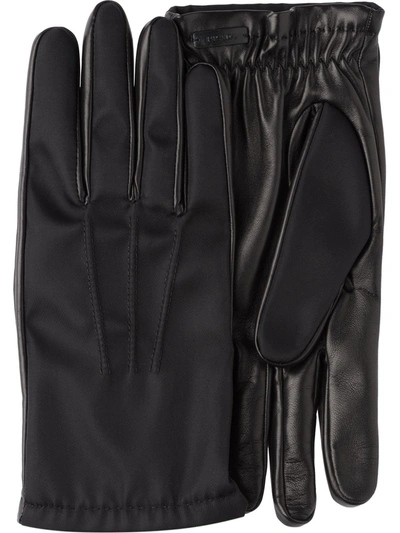 Shop Prada Fabric And Leather Gloves In Black
