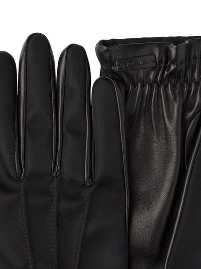 Shop Prada Fabric And Leather Gloves In Black