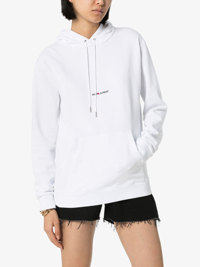 Shop Saint Laurent Logo-print Cotton Hoodie In White