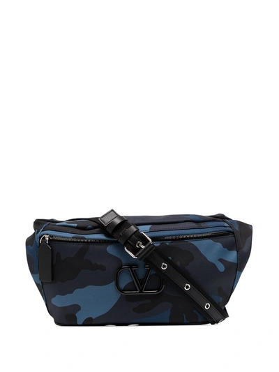 Shop Valentino Camouflage-print Belt Bag In Blue