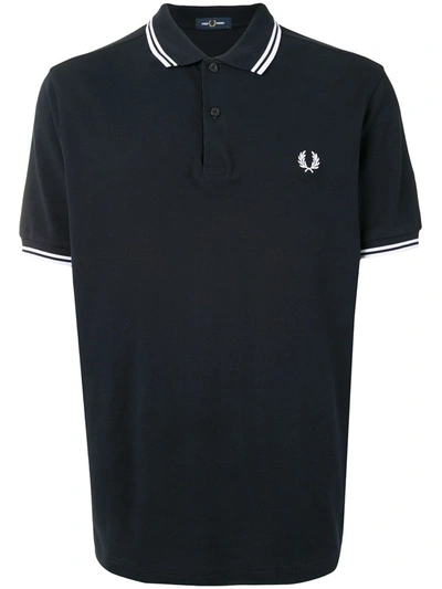 Shop Fred Perry Stripe-trim Logo Polo Shirt In Blue